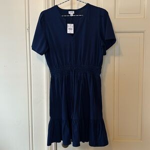 Navy drawstring waist tshirt dress with v neck, NWT JCrew size XS